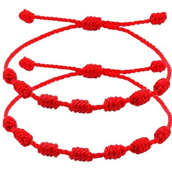 Manunclaims 7 Knots Summer String Bracelets Red Bracelet Red Cord Bracelet Adjustable Kabbalah Red Knot String Bracelet Amulet for Evil Eye and Good Luck for Men Women Friendship 2/6 Pcs