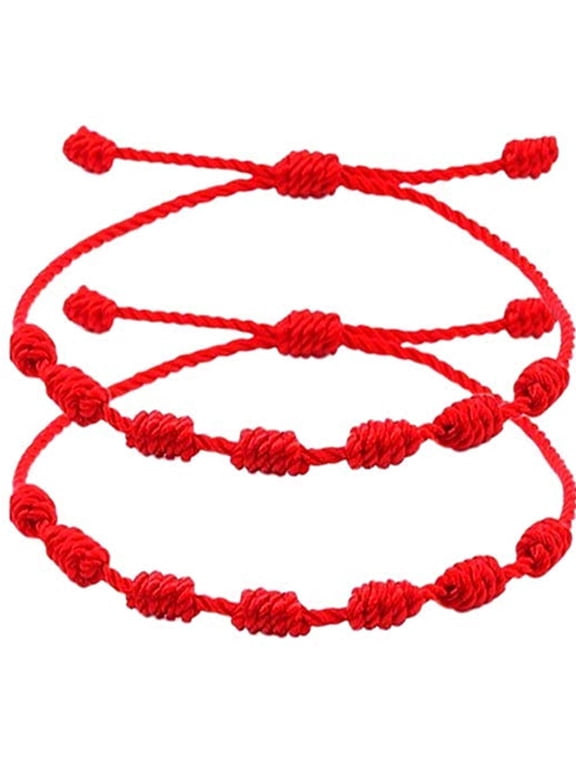 7 Knots Summer String Bracelets Red Bracelet Red Cord Bracelet Adjustable Kabbalah Red Knot String Bracelet Amulet for Evil Eye and Good Luck for Men Women Friendship 2/6 Pcs
