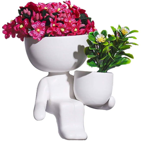 Manunclaims Ceramic Succulent Planters Cute Decoration Pot Creative Human/Head Shaped Small Mini Desktop Decoration Ceramic Succulent Pots, Suitable for Flower Shops, Home Life, Cafes, Wedding
