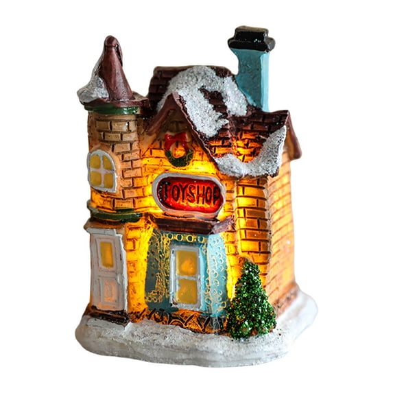 Manunclaims Christmas Ornament Luminous Shatterproof European Style Micro Landscape Fadeless Miniature House Figurine Display for Home