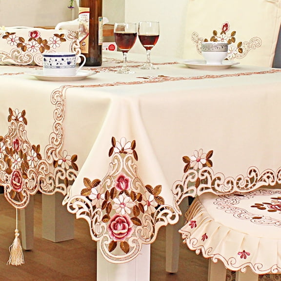 Manunclaims Classic Embroidered Tablecloth, Tablecloth Rectangle/Square Pastoral Embroidered Polyester Floral Cutwork Table Linen for Wedding Household Kitchen