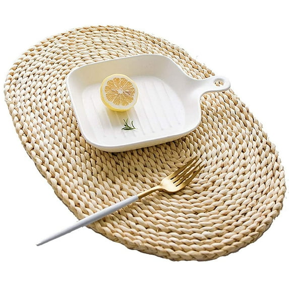 Manunclaims Corn Straw Woven Placemat, Round/Oval Rattan Dining Table Mats, Natural Grass Weave Placemats Handmade(Size 4''-17.5''), for Table, Coasters, Pots, Pans & Teapots in Kitchen, Vase Mat