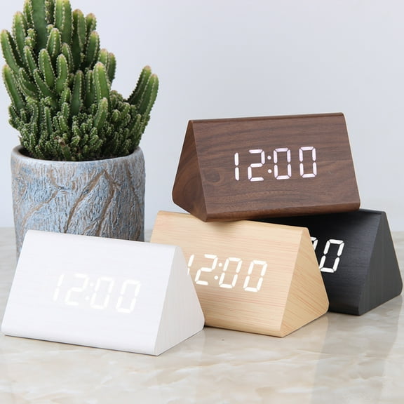 Manunclaims Digital Wooden Alarm Clock, Electronic LED Time Display, Sound Control & Brightness Adjustment & Temperature, Good for Bedroom, Bedside, Desk, Office, Kids and Families