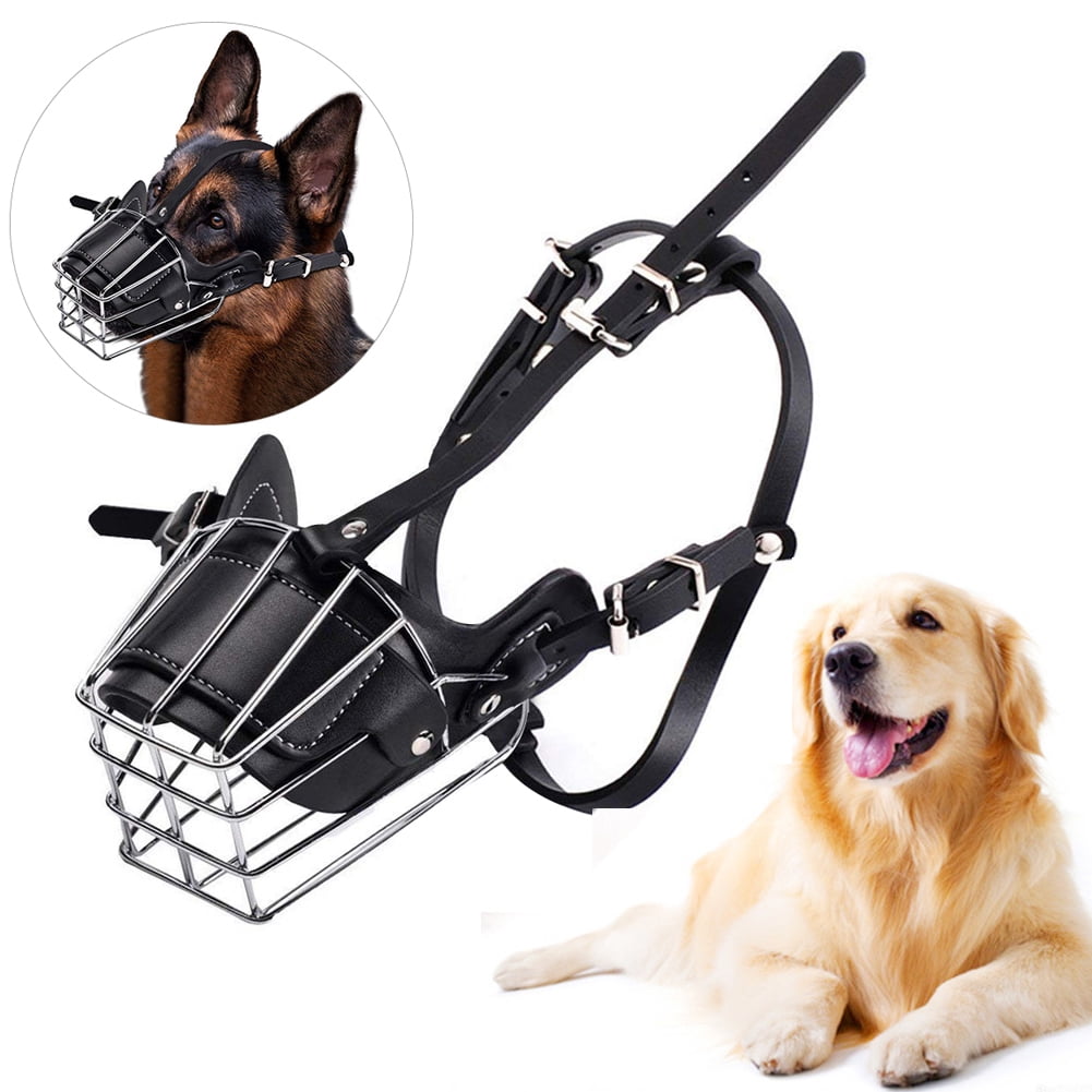 View of Manunclaims Dog Muzzle Adjustable Wire Leather Basket Mask for Anti ...