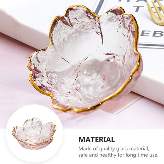 Manunclaims Exquisite Seasoning Bowl, Small Glass Dish Nordic Style Gold Inlay Glass Sauce Bowl Mini Japanese Cherry Blossoms Seasoning Plate For Ice Cream Fruit Sala