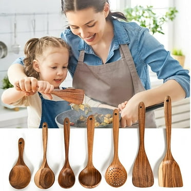Manunclaims Kitchen Utensil, 1Pcs or 1 Set Wooden Cooking Utensil Non-stick Pan Kitchen Tools Wooden Cooking Spoons and Spatulas Wooden Spoons, Natural Teak Wooden Kitchenware