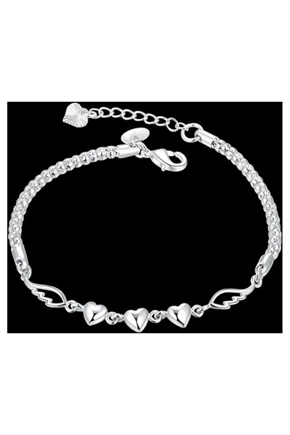 Love Heart Wings Bracelet in Sterling Silver