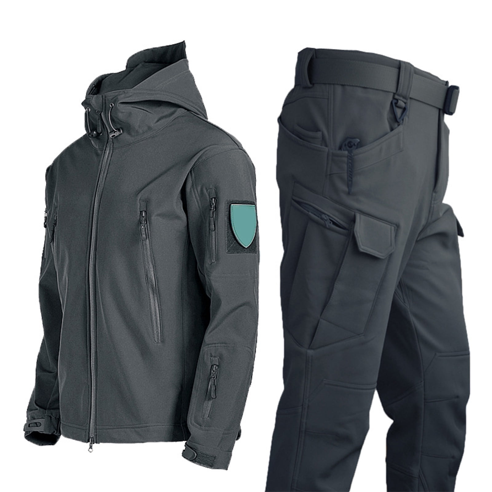 2Pcs/Set Men's Insulated Thermal Jacket & Pants, Waterproof Fleece