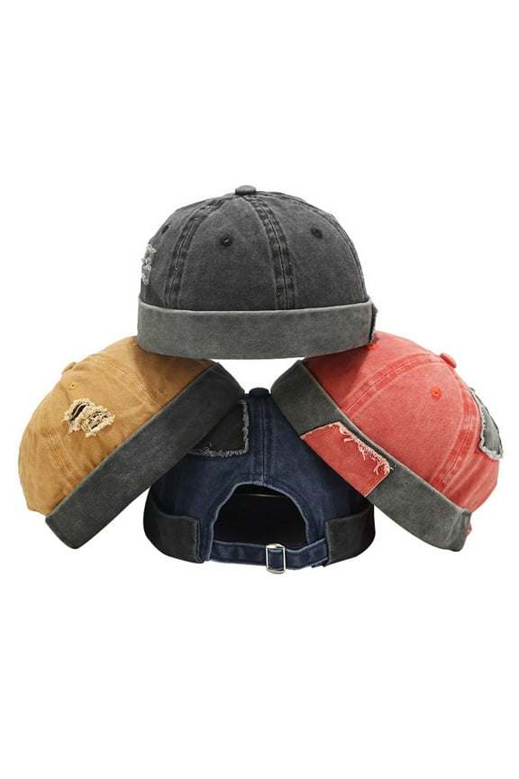 Mens Cotton Brimless Skullcap Sailor Cap Rolled Cuff Retro Beanie Hat