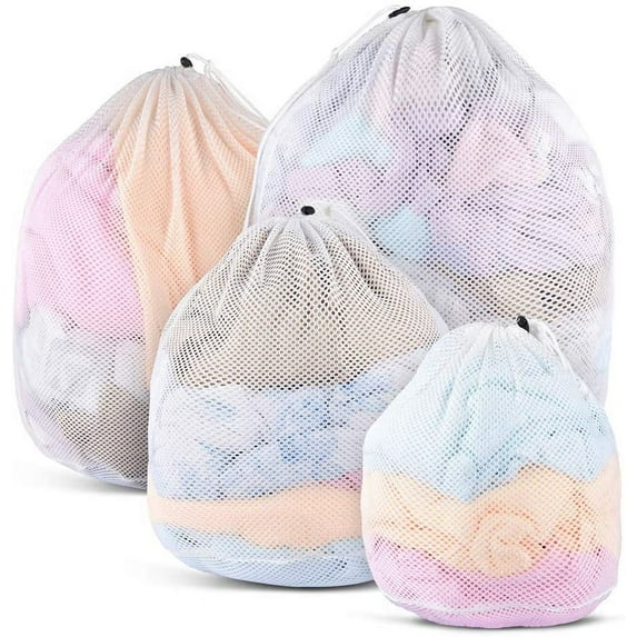 Manunclaims Mesh Laundry Bag, Heavy Duty Drawstring Laundry Washing Bags for Delicates, Garments, Lingerie, Socks, Bras and Baby Clothes (Coarse&Fine Mesh)
