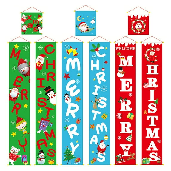 Manunclaims Outdoor Christmas Door Decorations sign Hanging Christmas Decorations for Front Door Home Wall Party Christmas Decor Flags Santa Elk Snowman Print