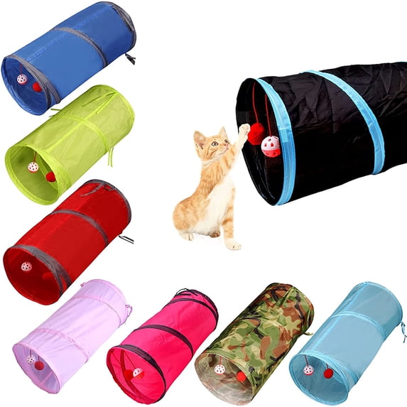Manunclaims Pet Tunnel Playing Cat Toy with Bell & Plush Ball, Blue