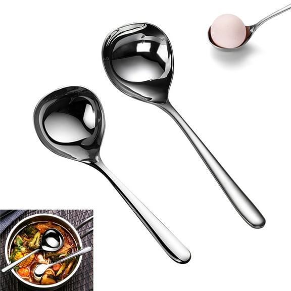 Manunclaims Round Soup Spoon, Multifunction Bouillon Spoons Stainless Steel Table Spoon, Extra-Fine Dessert Spoons for Home, Kitchen or Restaurant - 7in/8in