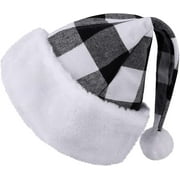 Manunclaims Santa Hat Christmas Plaid Santa Hat Short Plush with White Cuffs Plush Fabric New Year Christmas Hat for Adults and Kids