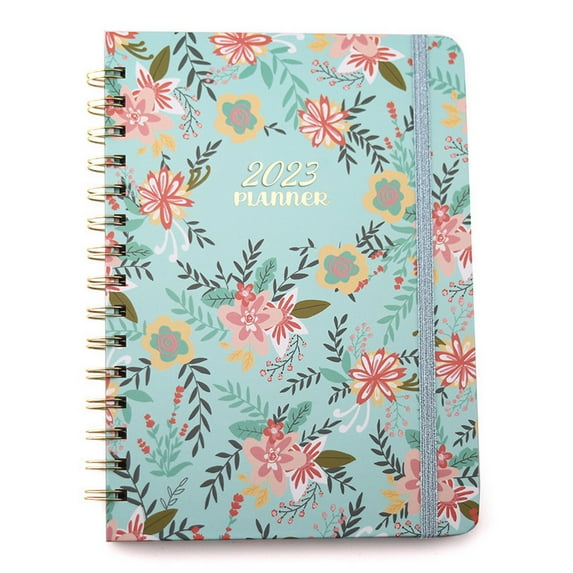 Manunclaims Schedule Book Multifunctional Efficiency Manual Time Management Wild Flower 2023 A5 English Version Daily Weekly Double Coil Binding Agenda Planner Book Office Supplies