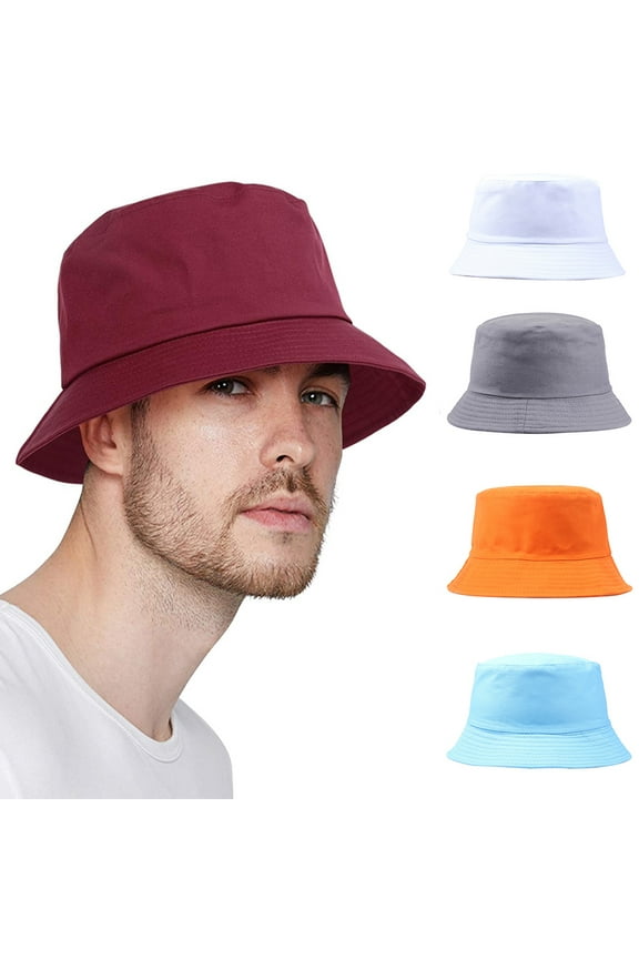 Solid Color Bucket Hat for Women Men, Foldable Cotton Summer Sun Beach Fishing Cap UPF 50+