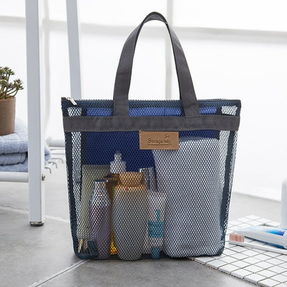 Manunclaims Travel Mesh Beach Bag, Daily Necessities Storage Bag with Zip, Toiletry Cosmetic Tote Storage Pouch for Women Market Family Picnic with Waterproof Large Capacity