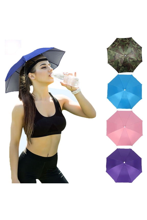 Umbrella Hands Free UV Protection Adjustable Headwear Unisex Hat, Polyester, Purple