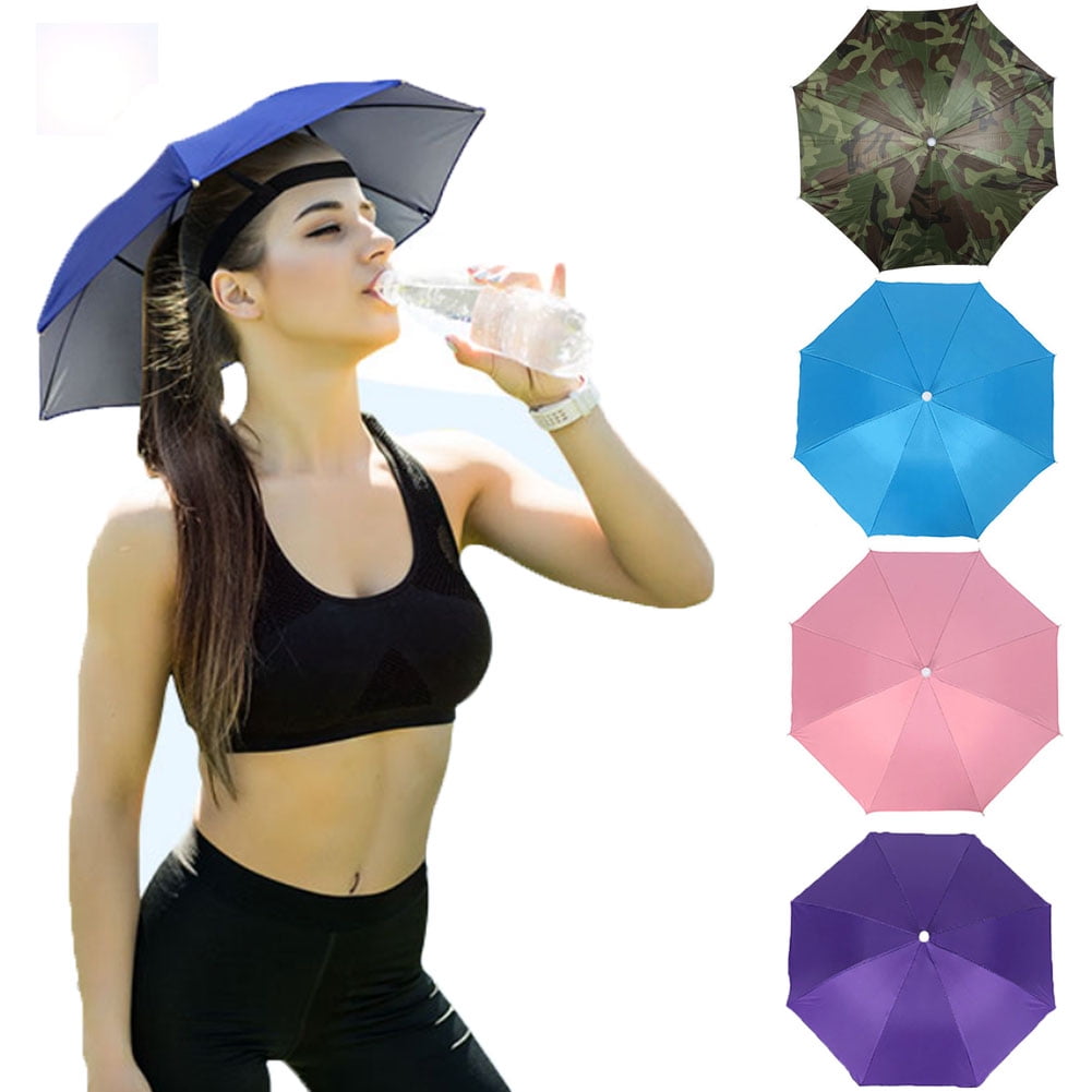 4 Pack Camouflage Umbrella Hats - Hands-Free Sun & Rain Protection For Fishing, Camping, Gardening