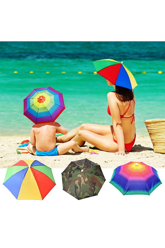 Umbrella Hat With Head Strap Funny Colorful Waterproof Fishing Umbrella Beach Party Adjustable Size Fits For All Ages Kids Men & Women