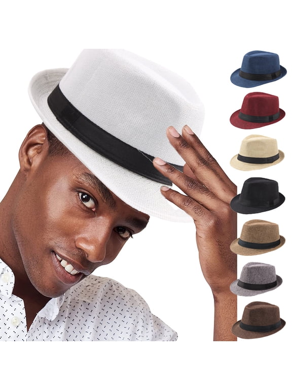 Women or Men Solid Color Wide Brim Fedora Felt Hat, Panama Cap Boater Summer Beach Sunhat Jazz UPF50+ Unisex