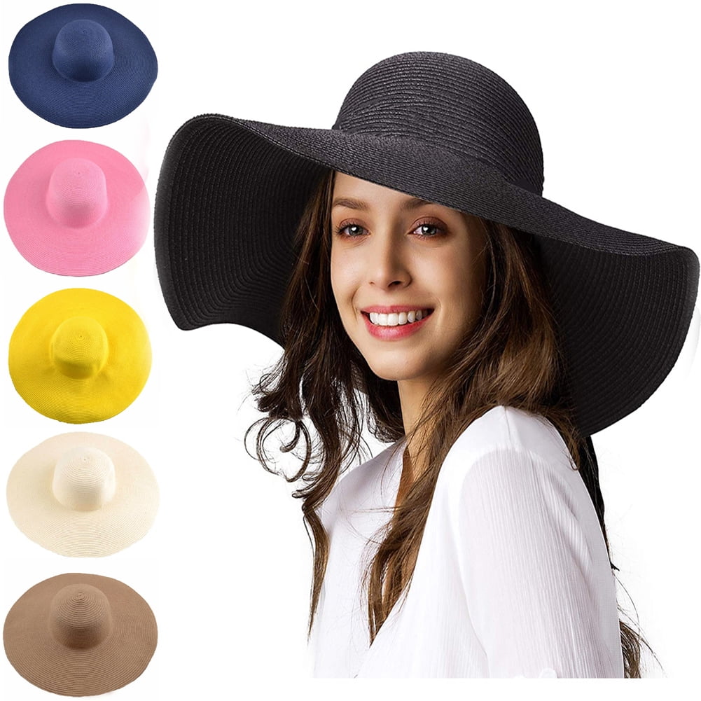 Manunclaims Womens Sun Straw Hat Wide Brim UPF 50 Summer Hat Foldable Roll  up Floppy Hawaiian Beach Hats for Women 