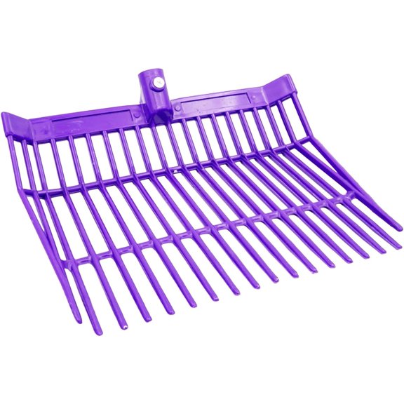 Manure Fork Replacement Head 18 Tines Pitchfork Head with Angled Tines, Durable ABS Plastic Horse Manure Rake for Picking Up Grass Hay, Barn Stable Cleaning & Farm Work (Purple)