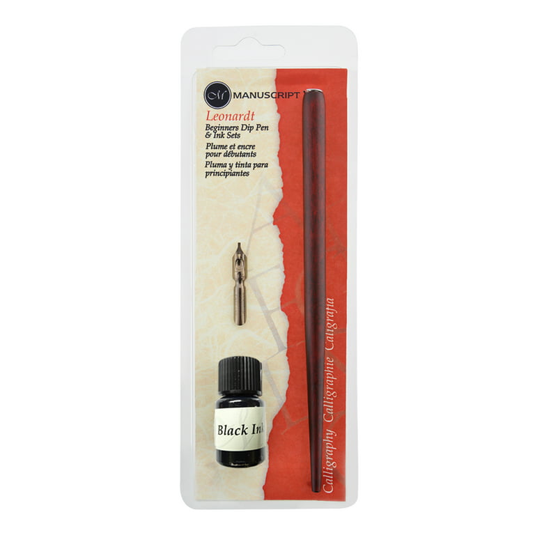 Manuscript Dip Pen Set - Round Hand Nib, Holder & Black Ink