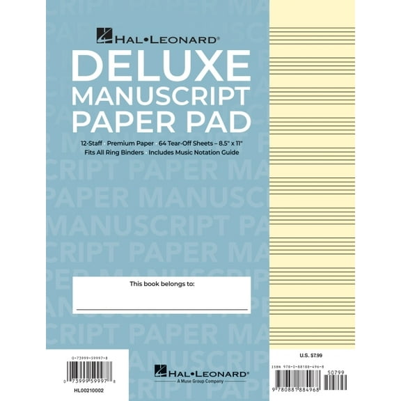 Manuscript Paper (Deluxe Pad)(Blue Cover), (Paperback)