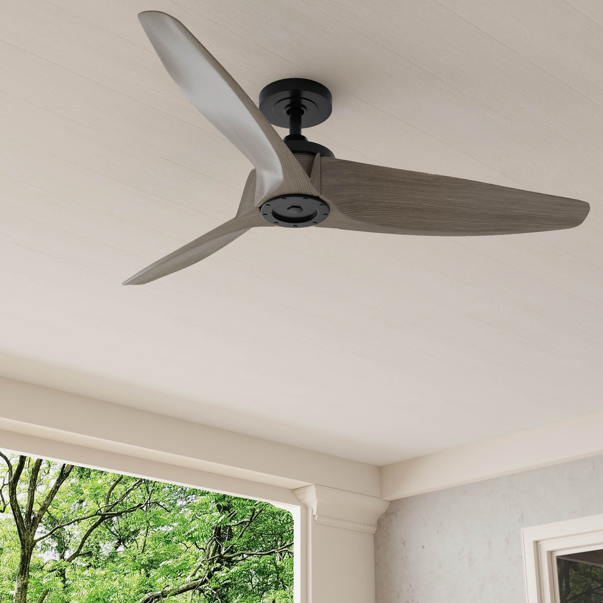 Manvel 60" Matte Black and Grey Weathered Wood Ceiling Fan with Remote