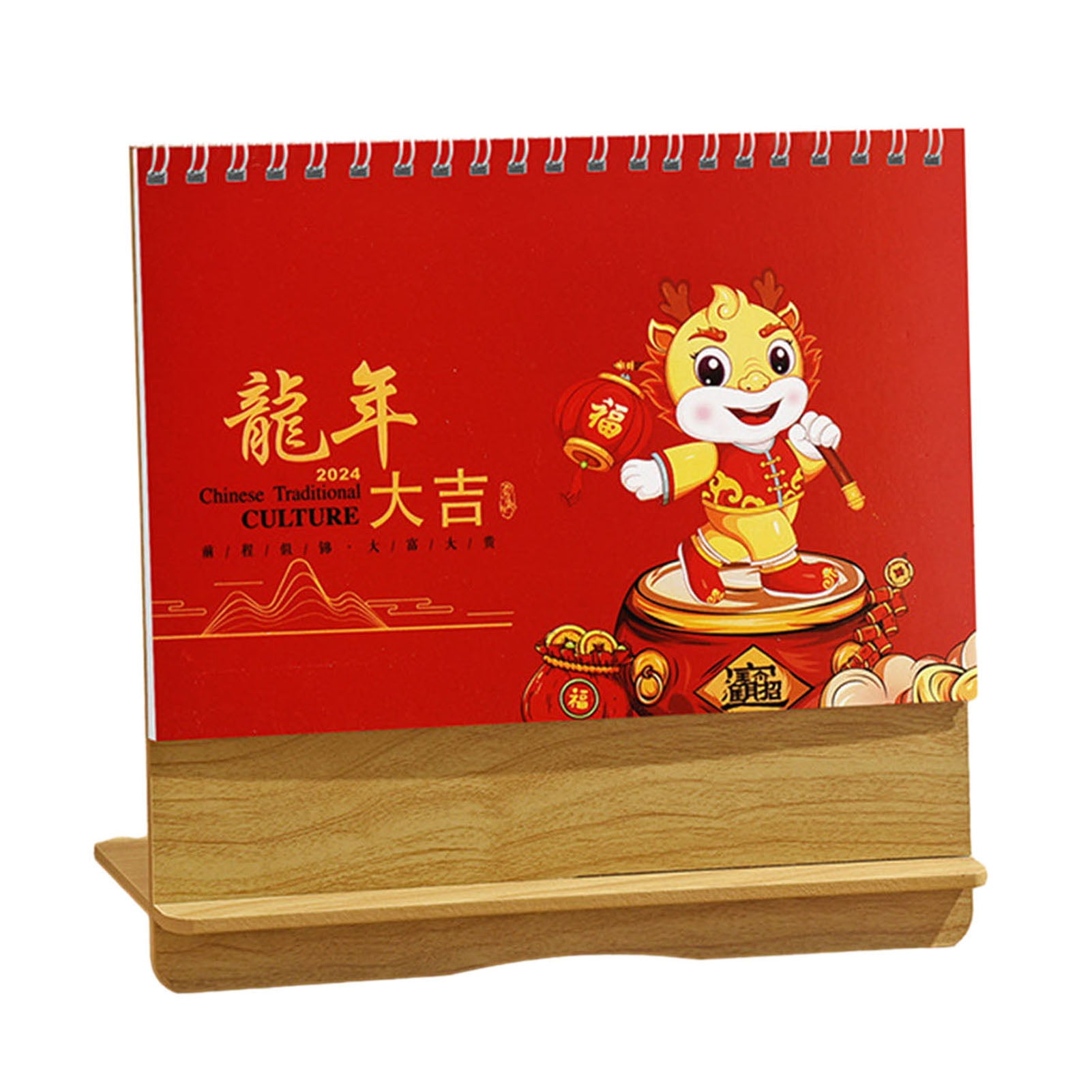 Manwang Mini Calendar Wooden Desk Calendar 2024 Clear Printing