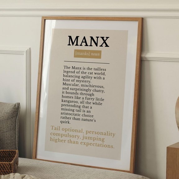 Manx Cat Definition Wall Art Print, Unframed Paper Poster 8x10in