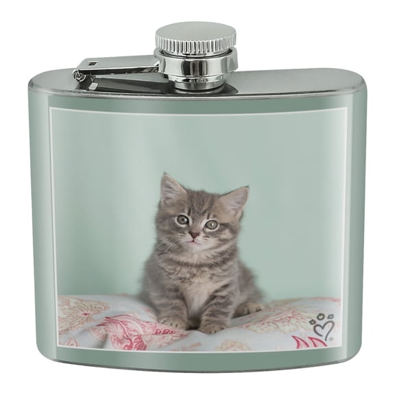 Manx Cat Kitten Bed Sitting Stainless Steel 5oz Hip Drink Kidney Flask