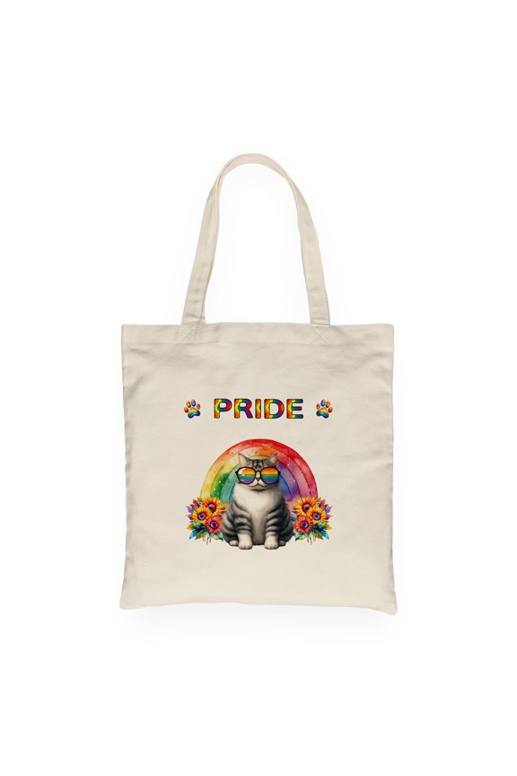 Manx Celebrates Rainbow Pride Month LGBT LGBTQ+ Canvas Tote Bag Cat Lover Kitten Owner Gifts Reusable Shopping Grocery Bag - 01003