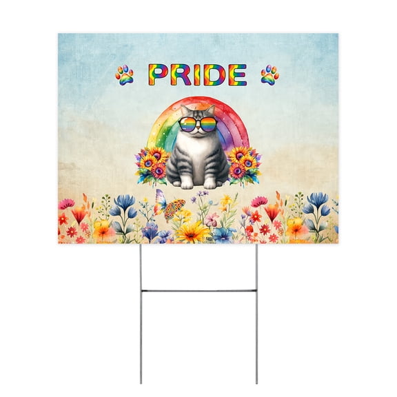 Manx Celebrates Rainbow Pride Month LGBT LGBTQ+ Yard Sign Cat Lover Kitten Owner Gifts Outdoor Home Lawn Garden Porch Decor - 01003