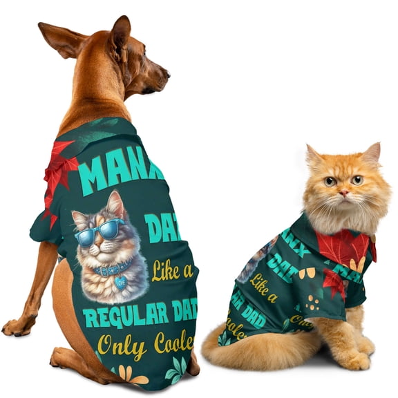Manx Dad Like a Regular Dad Only Cooler Happy Father's Day Hawaiian Summer Shirt for Small Medium Large Dog Cat Cat Lover Kitten Owner Gifts - 02007