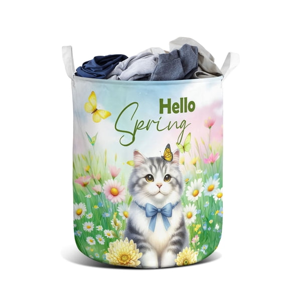 Manx Hello Spring Time Flower Floral Nature Foldable Laundry Basket Cat Lover Kitten Owner Gifts Organizer Storage with Handles - 02031