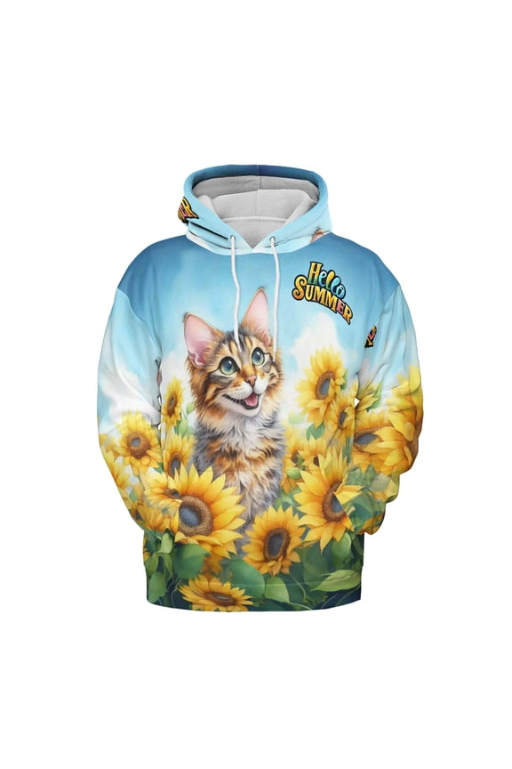 Manx Hello Summer Sunshine Sunflowers Spring Retro Vintage All Over Print 3D Hoodie Unisex Merch Hoodies Cat Lover Kitten Owner Gifts - 00008