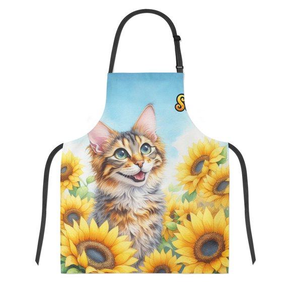 Manx Hello Summer Sunshine Sunflowers Spring Retro Vintage Apron Cat Lover Kitten Owner Gifts for Cooking Grilling Baking Painting Gardening - 00008