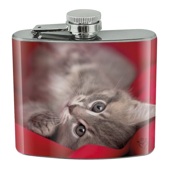 Manx Kitten Cat Red Valentines Stainless Steel 5oz Hip Drink Kidney Flask