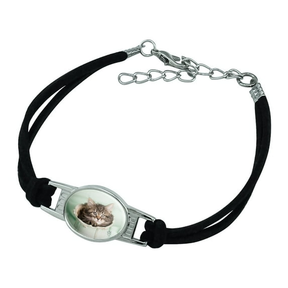 Manx Kitten Cat Vase Novelty Suede Leather Metal Bracelet