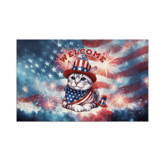 Manx Patriotic Welcome for 4Th of July Independence Day Doormat Cat Lover Kitten Owner Gifts Indoor Outdoor Welcome Mat - 00010