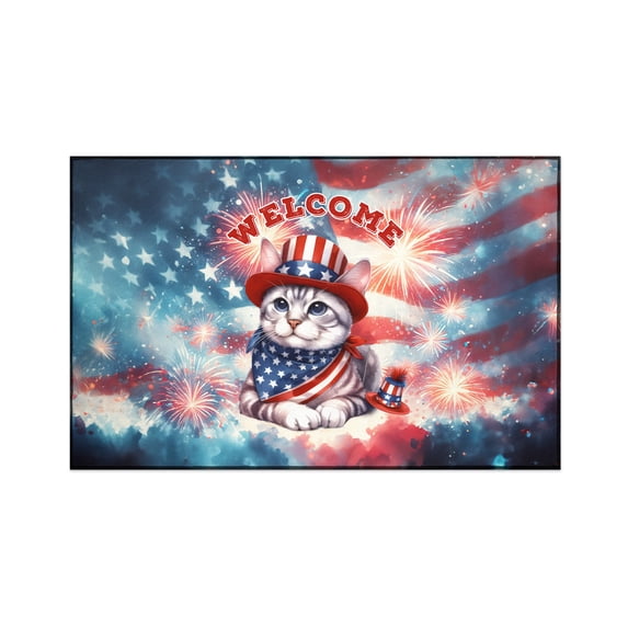 Manx Patriotic Welcome for 4Th of July Independence Day Indoor Rug Cat Lover Kitten Owner Gifts Carpet Living Bed Room Sofa Home Decor - 00010