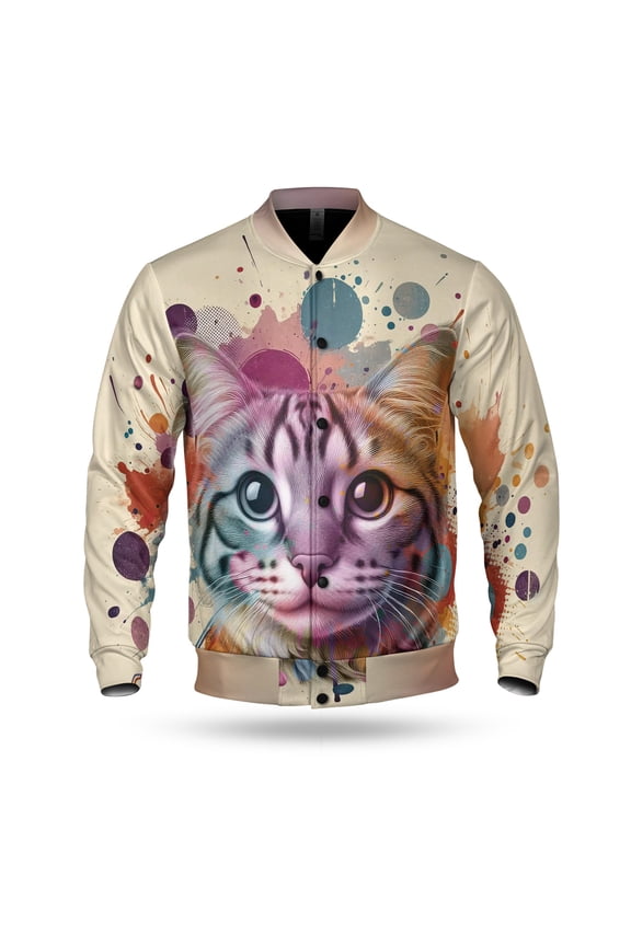 Manx Portrait Watercolor Vintage Retro Styles All Over Print 3D Baseball Jacket Cat Lover Kitten Owner Gifts Bomber Jacket Softball - 00001