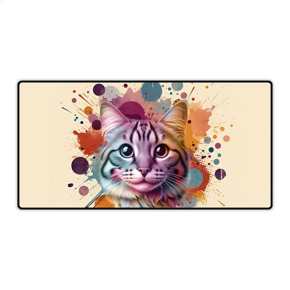 Manx Portrait Watercolor Vintage Retro Styles Desk Mat Full Keyboard Mouse Pad Cat Lover Kitten Owner Gifts Large Mousepad - 00001