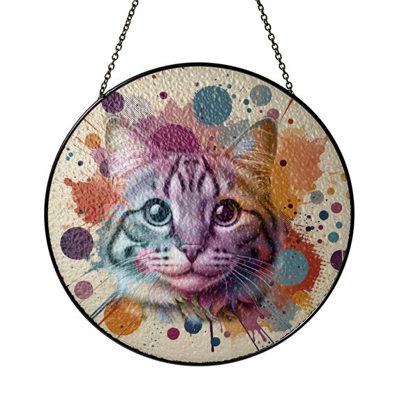 Manx Portrait Watercolor Vintage Retro Styles Stained Glass Suncatcher Cat Lover Kitten Owner Gifts Window Hanging Sign Decor - 00001