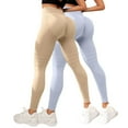 thumbnail image 1 of ManxiVoo 2 Piece Women Textured High Waist Yoga Pants Compression Fitness Shorts for Hip Lifting L Size Beige, 1 of 3