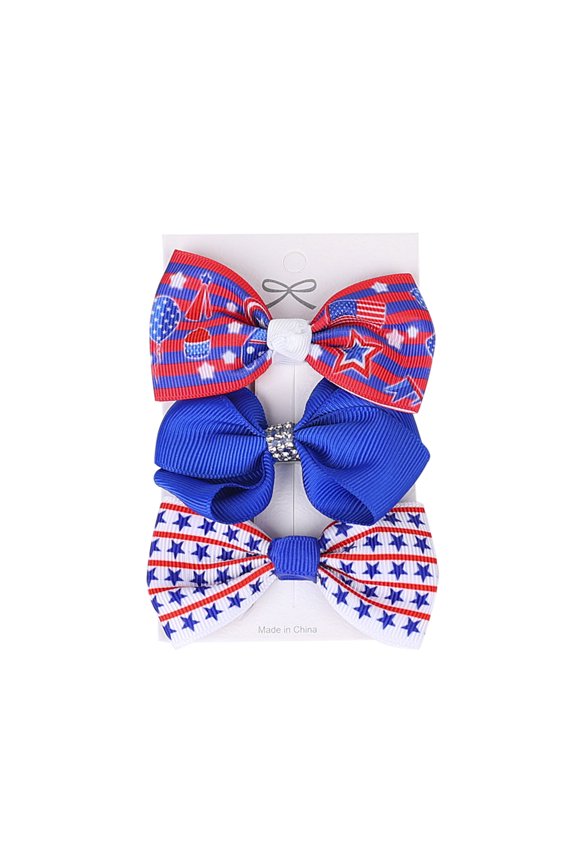 3 Piece Hair Bow Set Patriotic Hair Accessories Ribbon Hairbands for Women