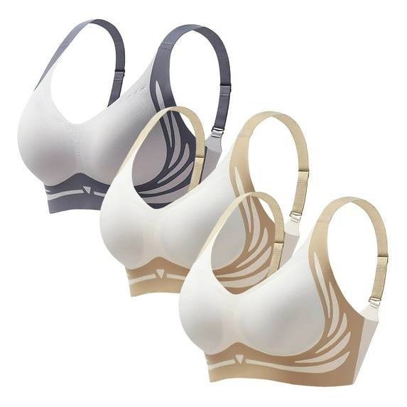 ManxiVoo 3 Piece Wireless Bras Set No Underwire Full Coverage Comfortable Support Smoothing Back Bralette for Daily Wear XXL Size Grey