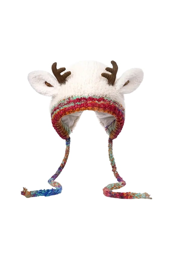 Adorable Pattern Knit Double Layer Winter Hat with Ear Warmers Ultra Warm and Thickened for Cold Weather Fashion and Outdoor Fun Beige